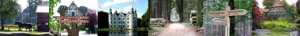 Auf diesen Bildern sehen Sie: Gut Basthordt, Stormarnisches Dorfmuseum, Das Ahrensburger Schloss, die Hanheide